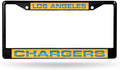 Los Angeles Chargers Black Metal License Plate Frame Tag Cover, Laser Acrylic Mirrored Inserts, 12x6 Inch