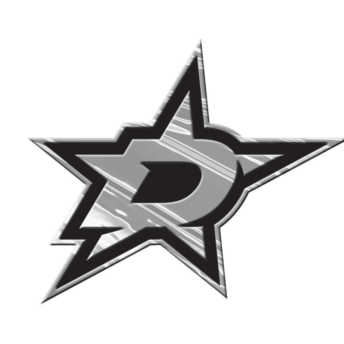 Dallas Stars Auto Emblem, Plastic Molded, Silver Chrome Color, Raised 3D Effect, Adhesive Backing