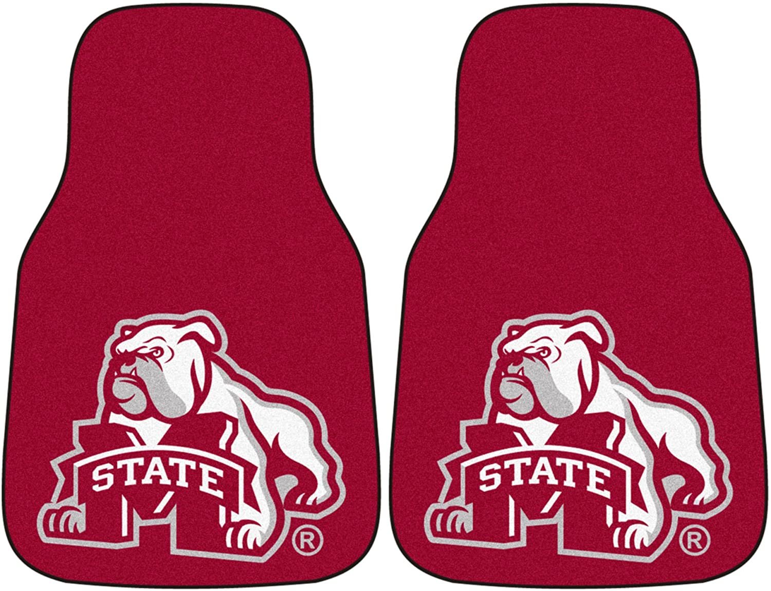 Mississippi State University Bulldogs Front Floor Mats, Carpet Car Set, 18x27 Inch, Nylon, Set of 2