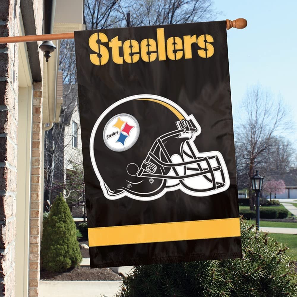 Pittsburgh Steelers Premium Double Sided Banner Flag, Applique Embroidered, 28x44 Inches, Helmet Design
