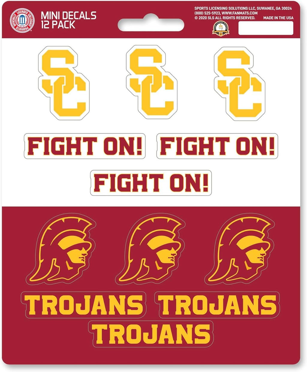 University of Southern California USC Trojans 12-Piece Mini Decal Sticker Set, 5x6 Inch Sheet, Gift for football fans for any hard surfaces around home, automotive, personal items