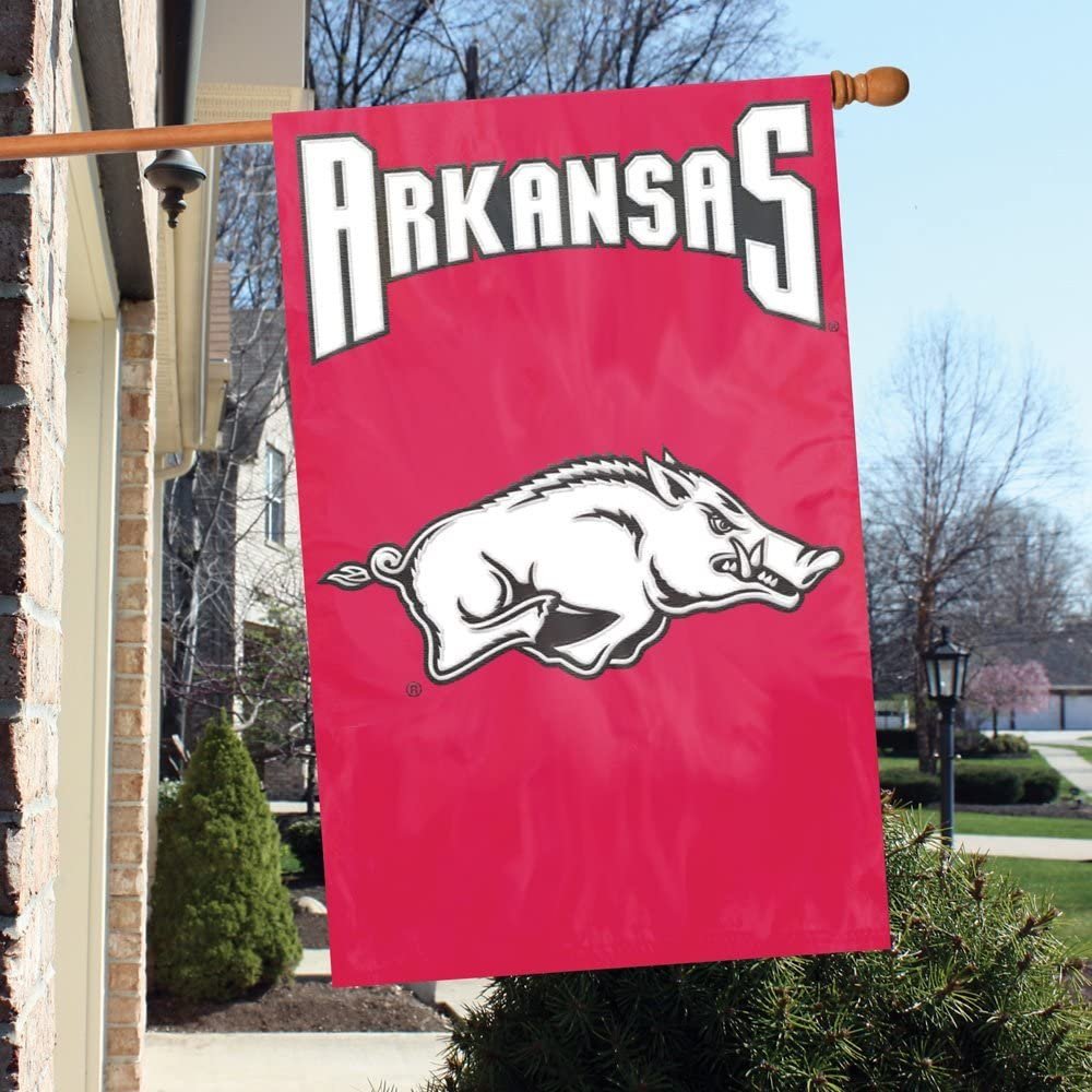 University of Arkansas Razorbacks Banner Flag Premium Double Sided Embroidered Applique 28x44 Inch