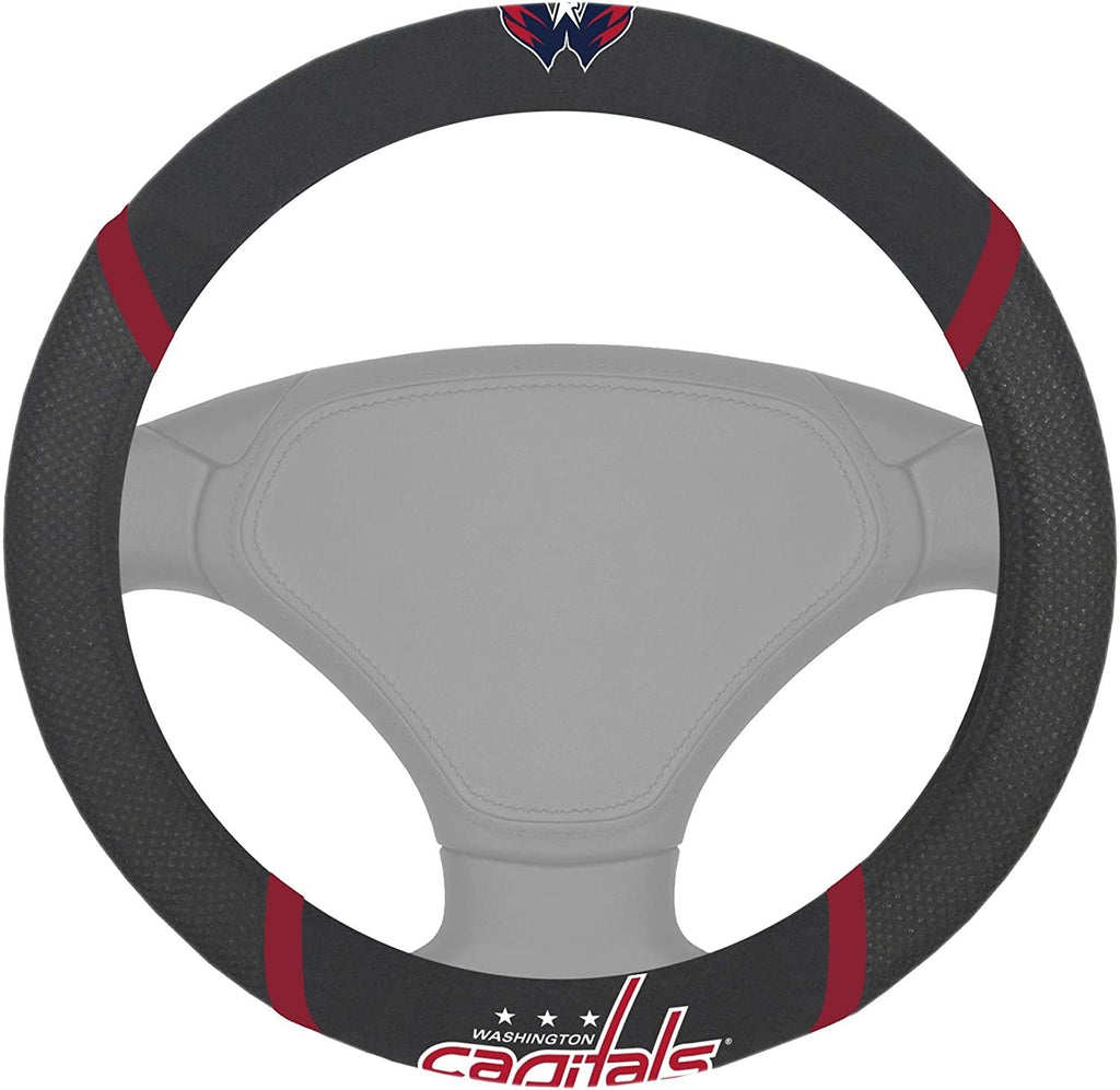 Washington Capitals Steering Wheel Cover Premium Embroidered Black 15 Inch