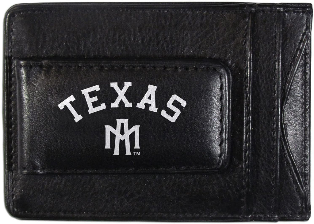 Texas A&M University Aggies Black Leather Wallet, Front Pocket Magnetic Money Clip, Printed Logo