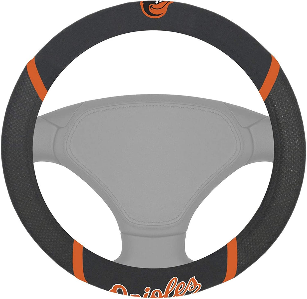 Baltimore Orioles Steering Wheel Cover Premium Embroidered Black 15 Inch