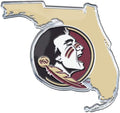 Florida State University Seminoles Team State Design Auto Emblem, Aluminum Metal, Embossed Team Color, Raised Decal Sticker, Full Adhesive Backing