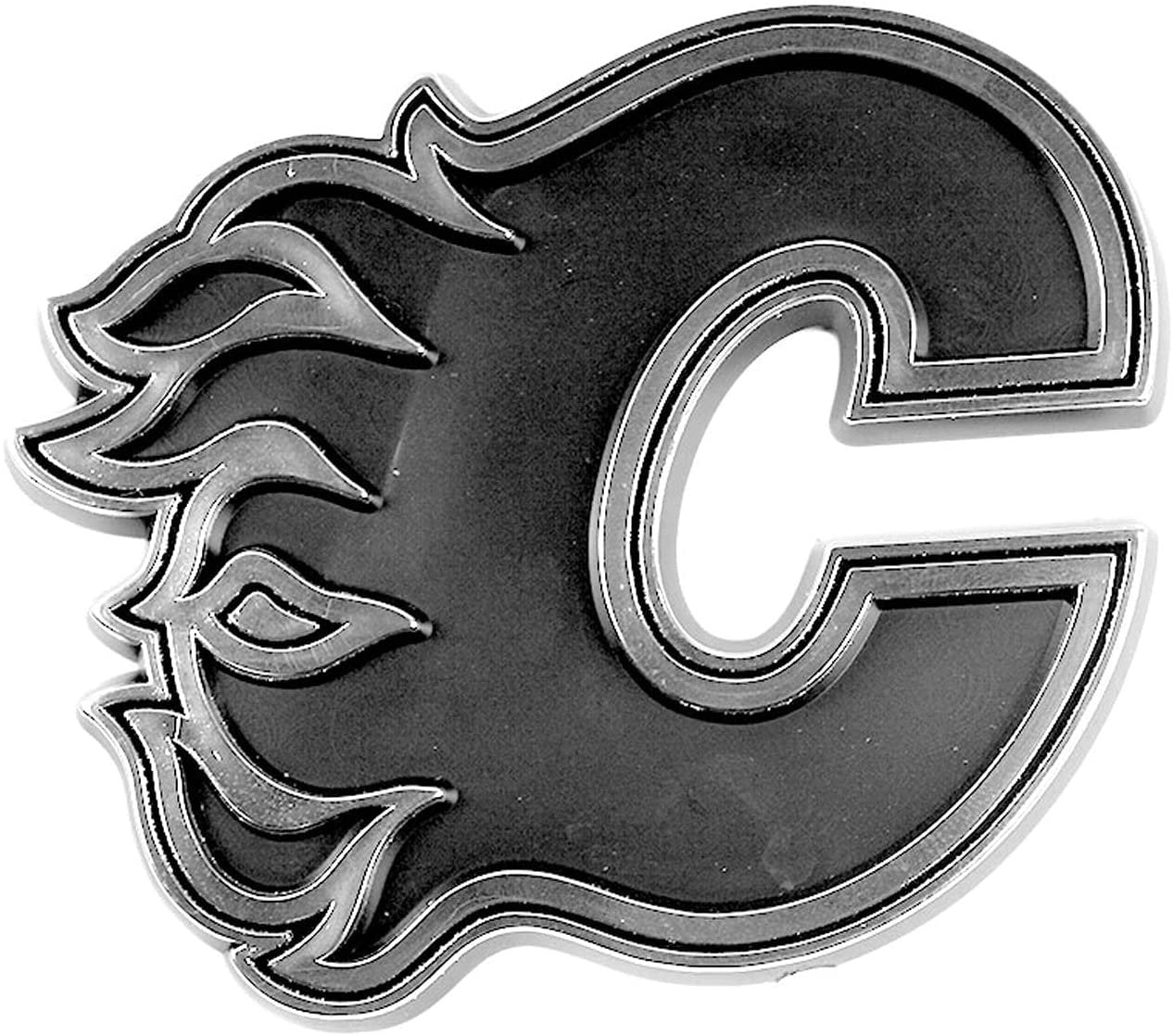 Calgary Flames Auto Emblem, Plastic Molded, Silver Chrome Color, Raised 3D Effect, Adhesive Backing