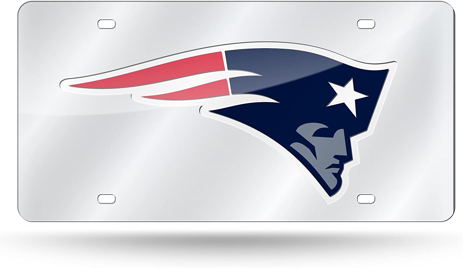 New England Patriots Premium Laser Cut Tag License Plate, Mirrored Acrylic Inlaid, 12x6 Inch