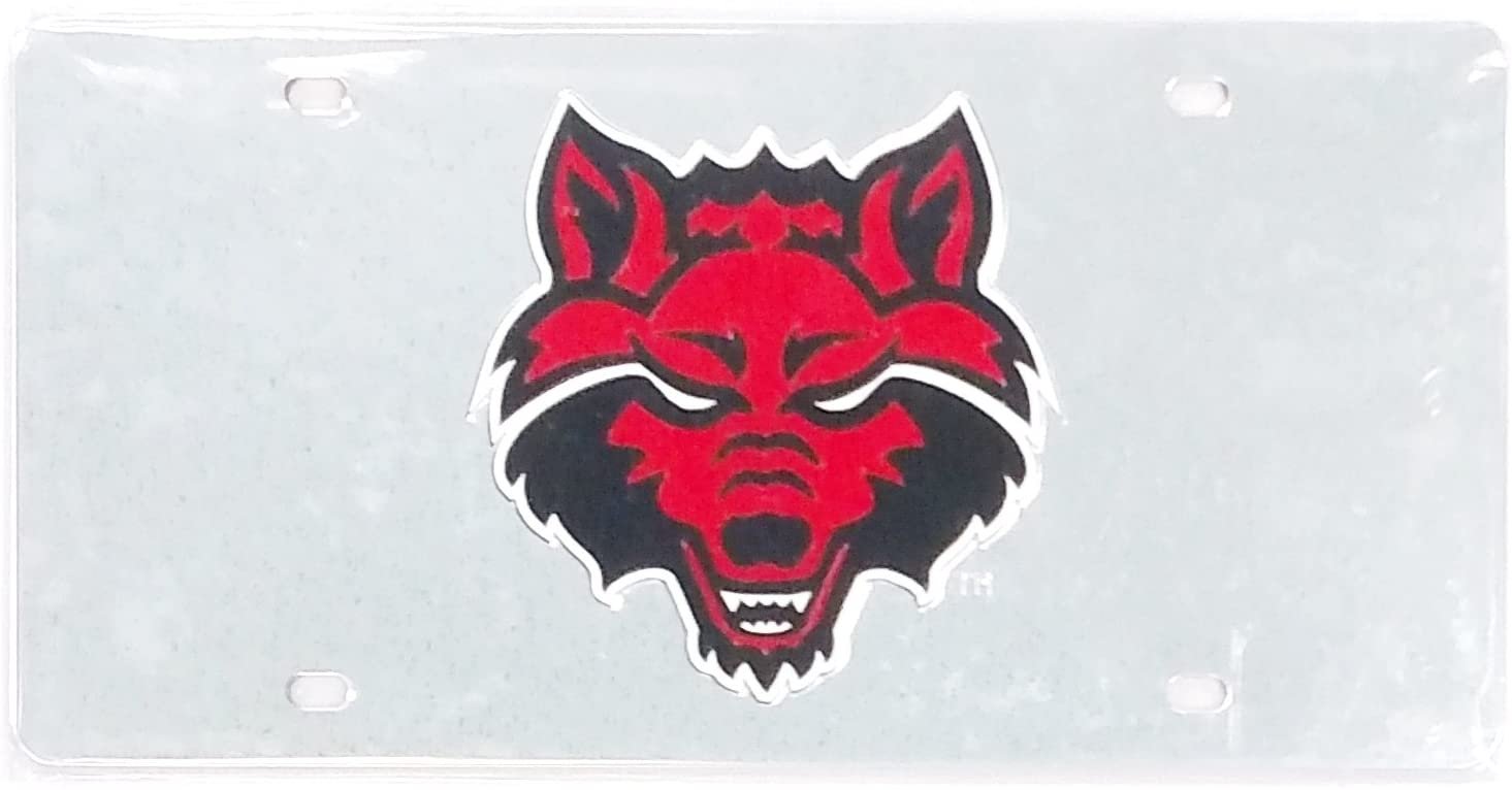 Arkansas State University Red Wolves Premium Laser Cut Tag License Plate, Mirrored Acrylic Inlaid, 6x12 Inch