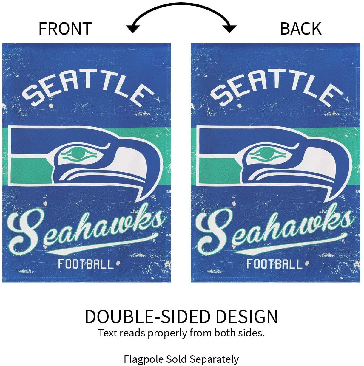 Seattle Seahawks House Banner Flag, Premium Double Sided, 28x44 Inch, Vintage Design, Linen, Indoor Outdoor