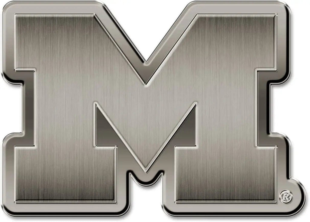 Michigan Wolverines Solid Metal Auto Emblem Antique Nickel for Car/Truck/SUV