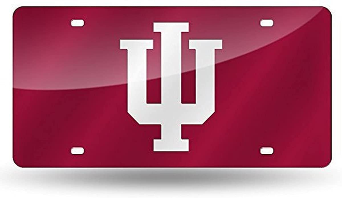 Indiana University Hoosiers Premium Laser Cut Tag License Plate, Red Mirrored Acrylic Inlaid, 12x6 Inch