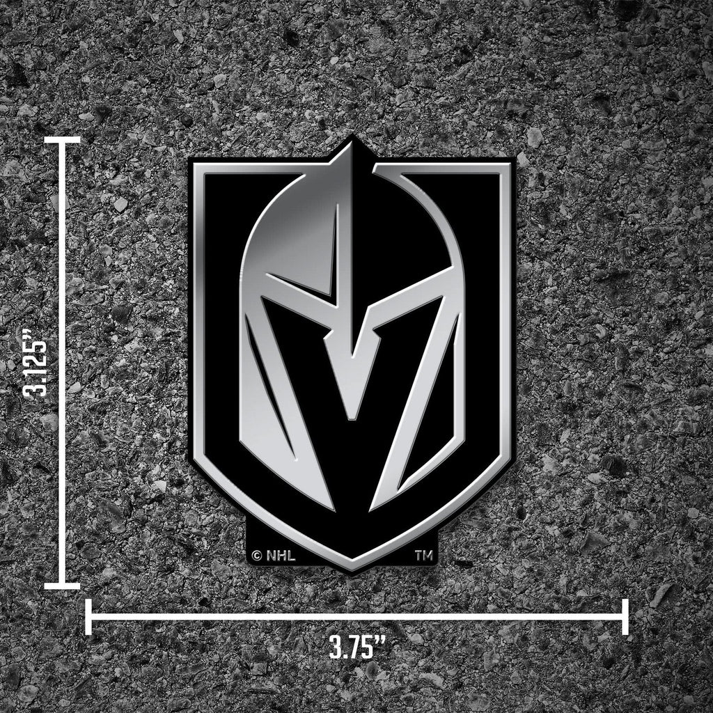 Vegas Golden Knights Auto Emblem, Silver Chrome Color, Raised Molded Plastic, 3.5 Inch, Adhesive Tape Backing