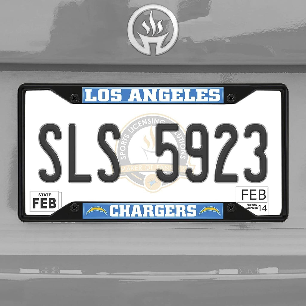 Los Angeles Chargers Black Metal License Plate Frame Tag Cover 12x6 Inch