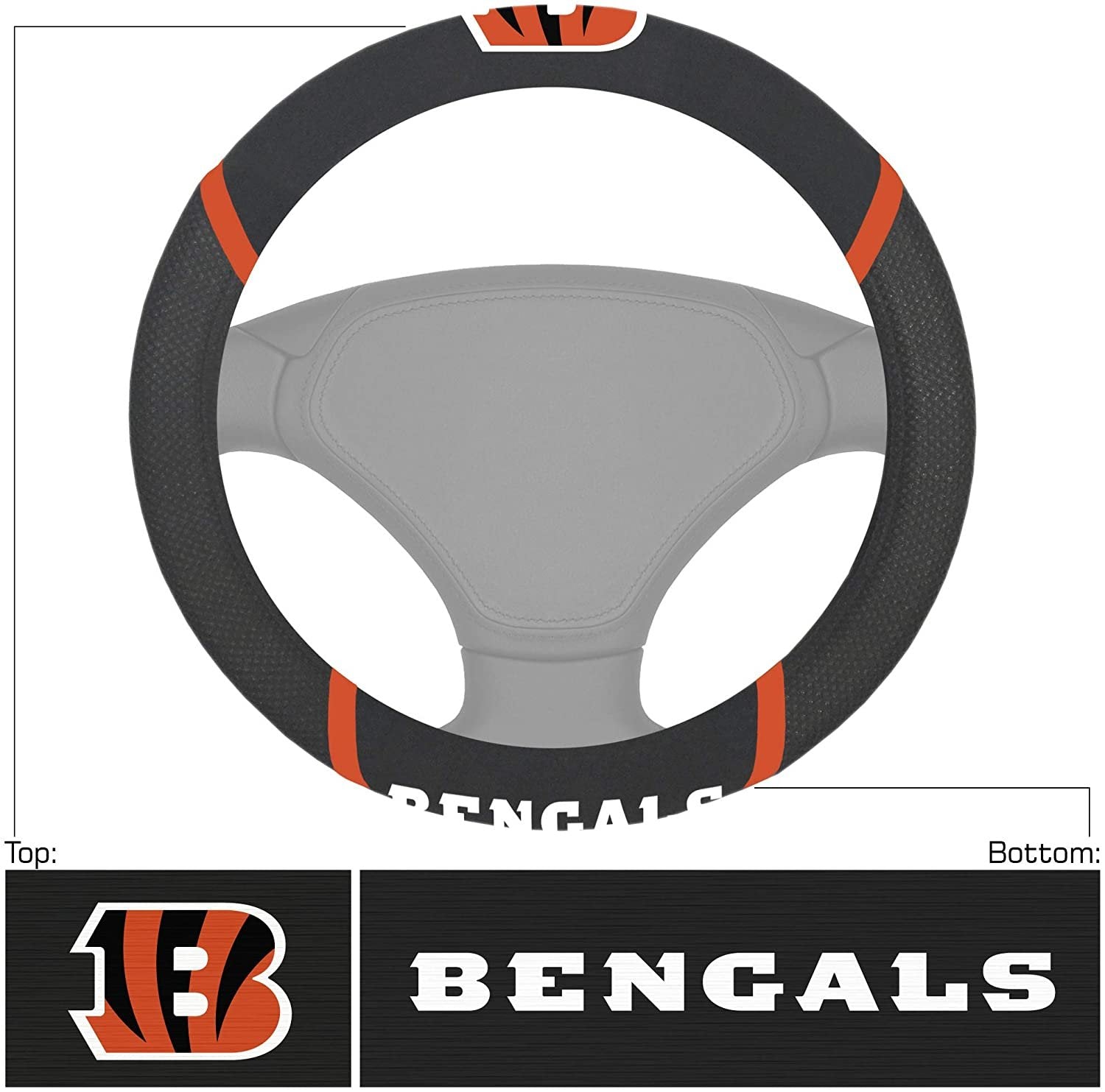 Cincinnati Bengals Steering Wheel Cover Premium Embroidered Black 15 Inch