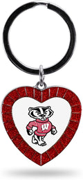NCAA Wisconsin Badgers NCAA Rhinestone Heart Colored Keychain, Red, 3-inches in length