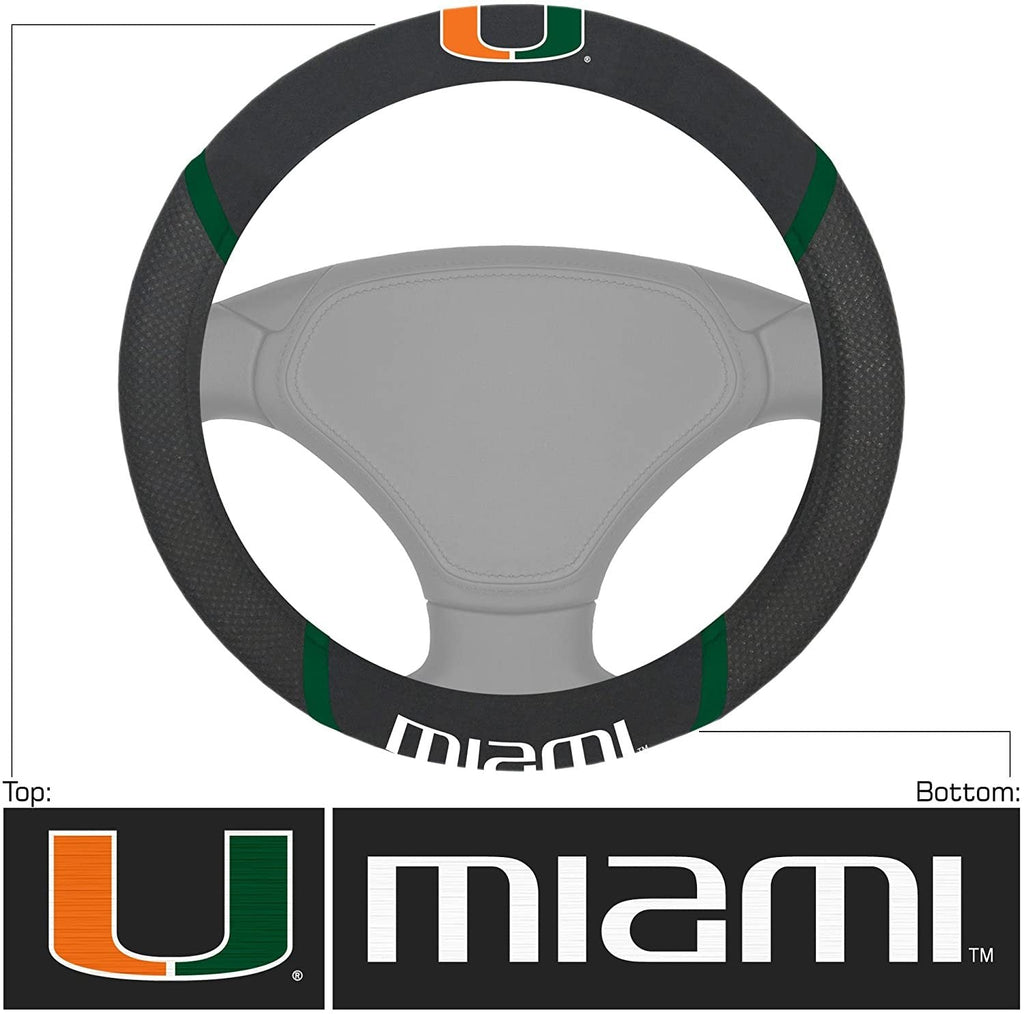 Miami Hurricanes Steering Wheel Cover Embroidered Black 15 Inch University of