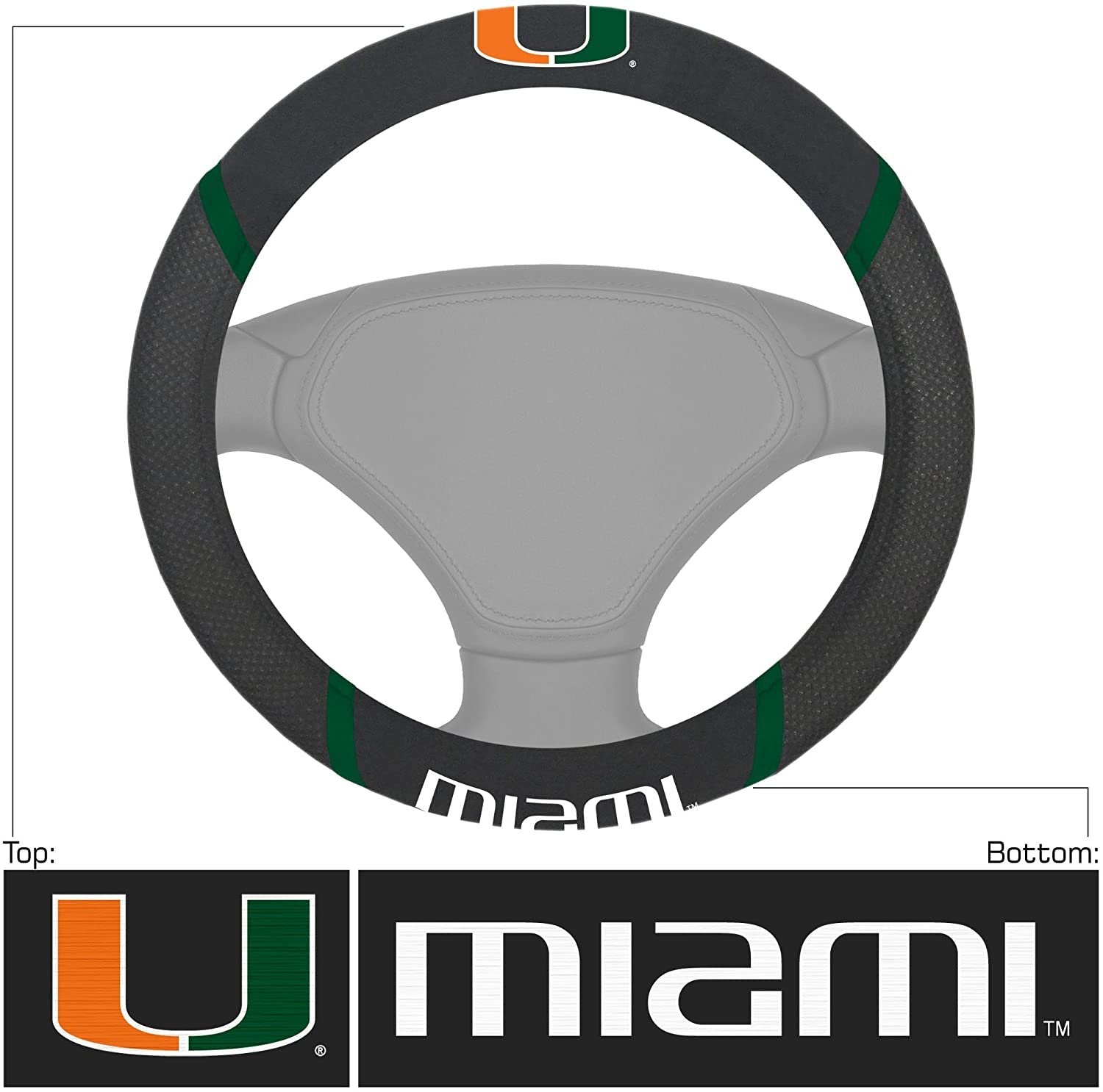 Miami Hurricanes Steering Wheel Cover Embroidered Black 15 Inch University of
