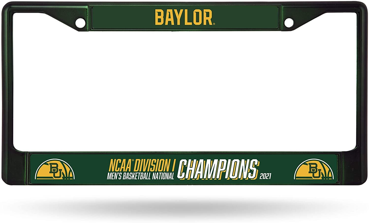 Baylor University Bears 2021 Champions Green Metal License License Plate Frame Chrome Tag Cover, 12x6 Inch