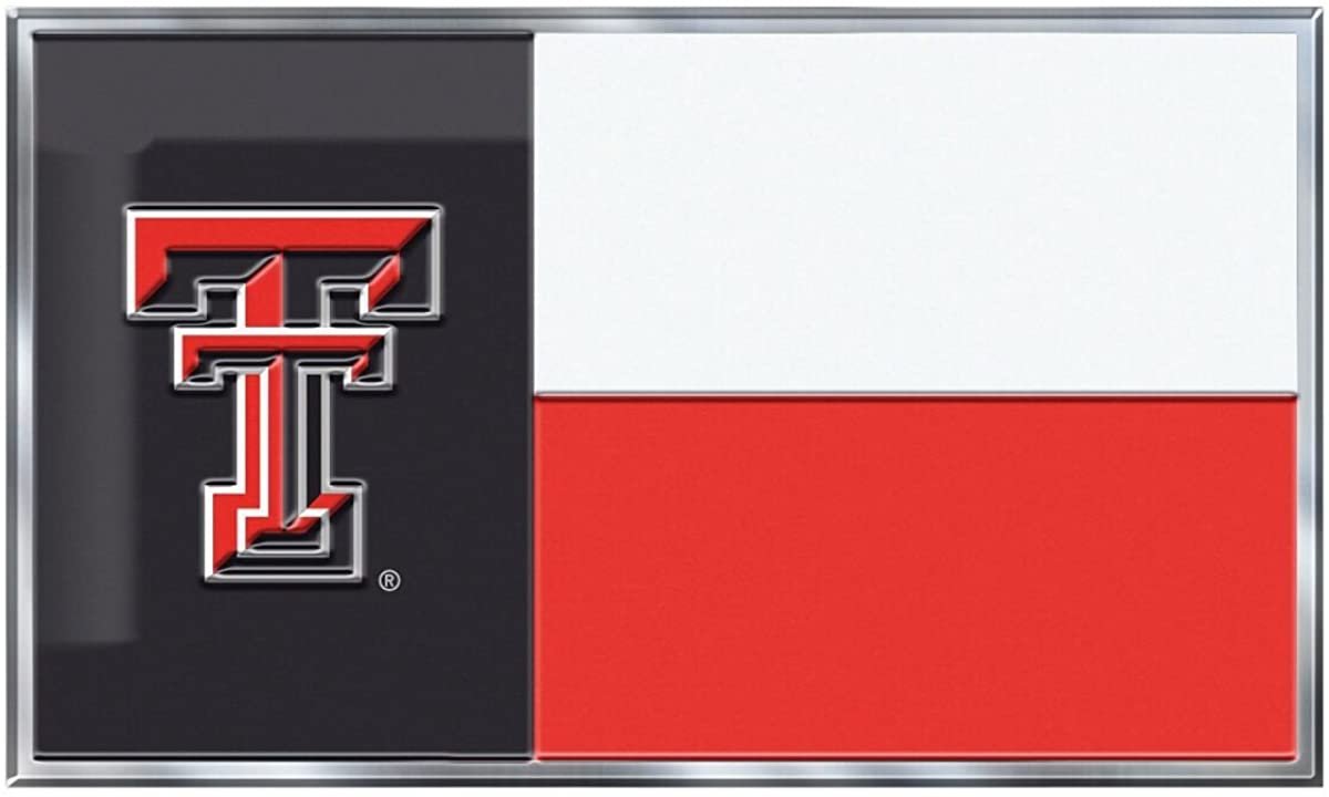 NCAA Texas Tech Red Raiders Texas State Flag Automobile Emblem, 3.75 x 2.25-inches