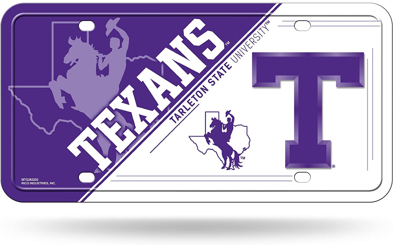 Tarleton State University Texans Metal Auto Tag License Plate, Split Design, 12x6 Inch