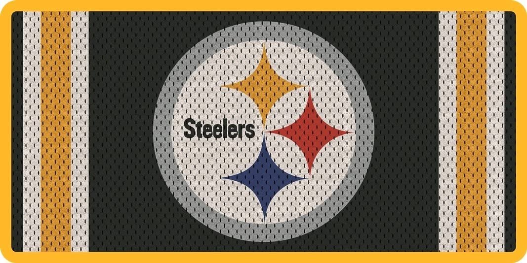 Pittsburgh Steelers Premium Laser Cut Tag License Plate, Jersey Design, Mirrored Acrylic Inlaid, 12x6 Inch