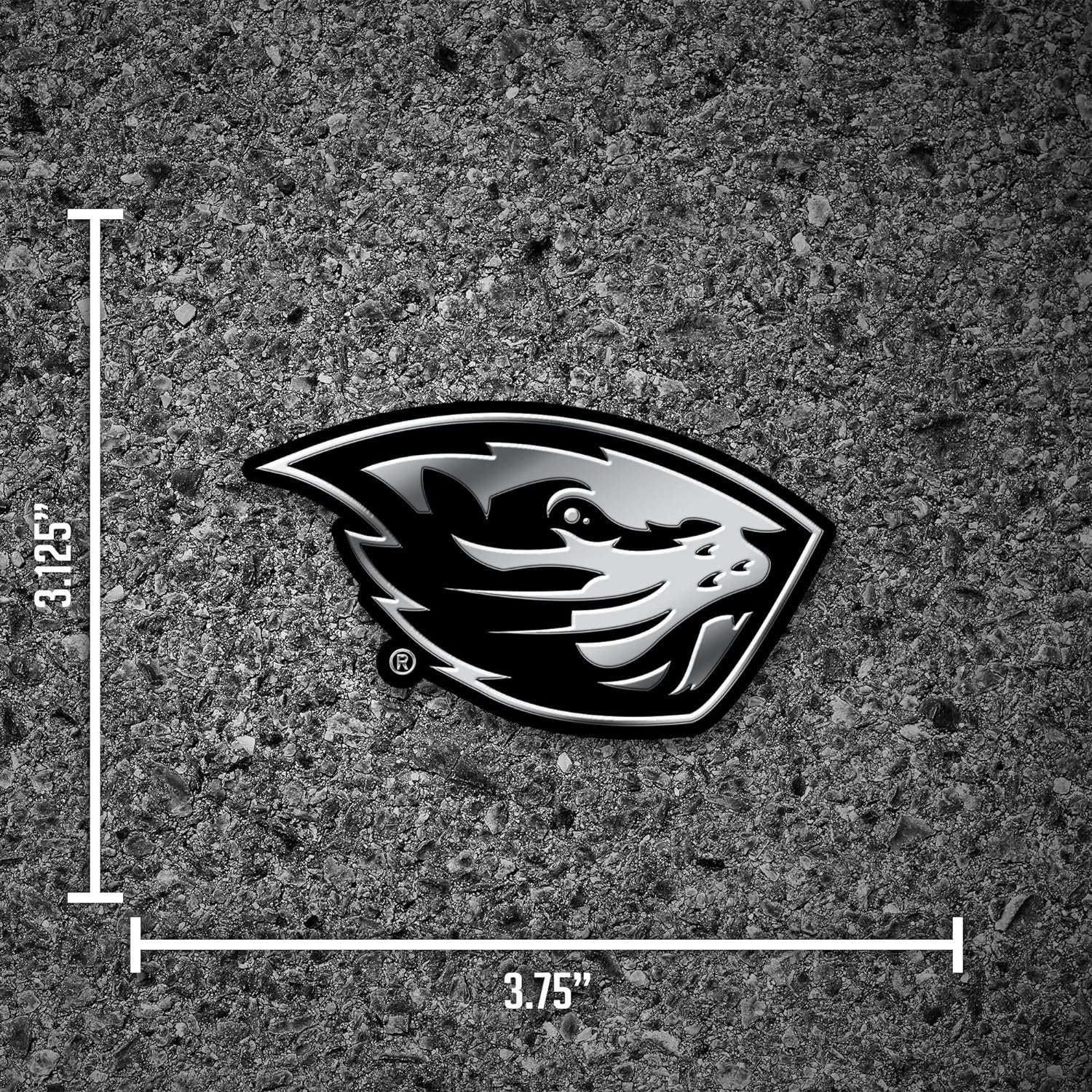 Oregon State University Beavers Auto Emblem, Silver Chrome Color, Raised Molded Plastic, Adhesive Tape Backing