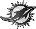 Miami Dolphins Auto Emblem, Plastic Molded, Silver Chrome Color, Raised 3D Effect, Adhesive Backing