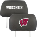 University of Wisconsin Badgers Pair of Premium Auto Head Rest Covers, Embroidered, Black Elastic, 14x10 Inch