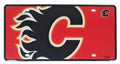 Calgary Flames Premium Laser Cut Tag License Plate, Mega Logo Design, Mirrored Acrylic Inlaid, 12x6 Inch