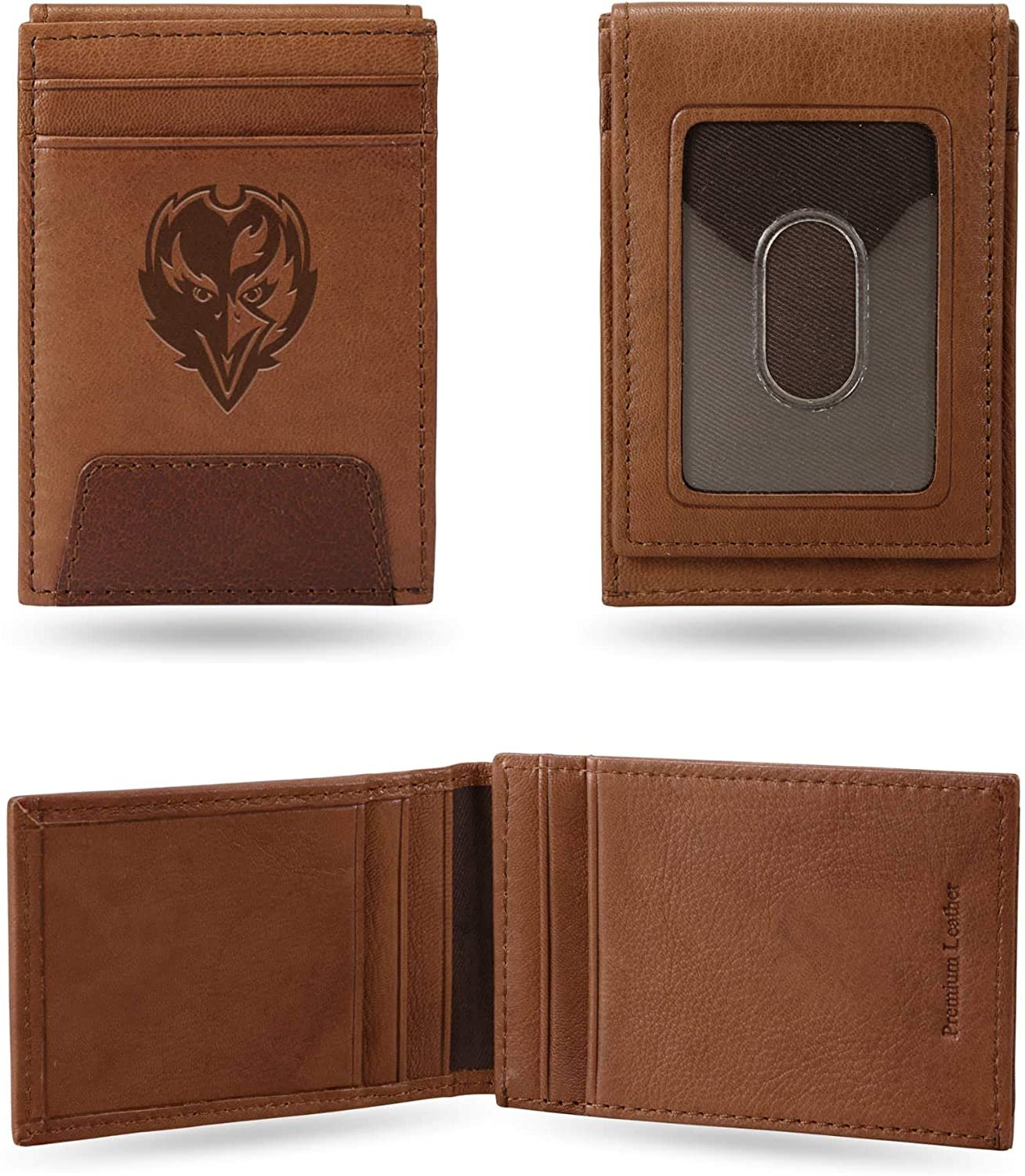 Baltimore Ravens Premium Brown Leather Wallet, Front Pocket Magnetic Money Clip, Laser Engraved
