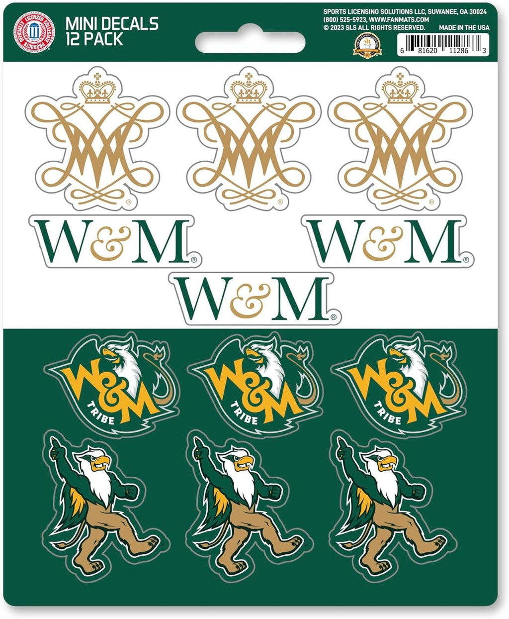 College of William & Mary Tribe 12-Piece Mini Decal Sticker Set, 5x6 Inch Sheet, Gift for football fans for any hard surfaces around home, automotive, personal items
