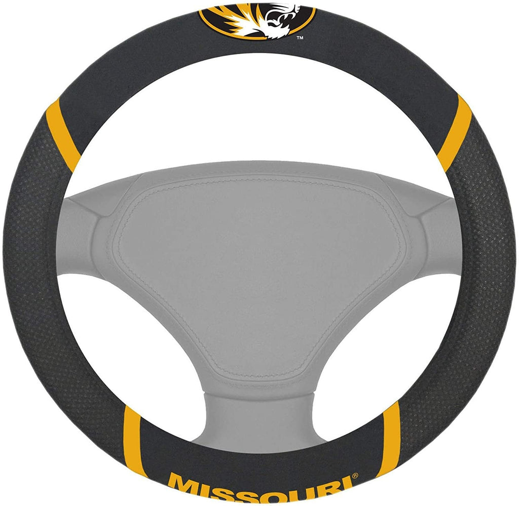 Missouri Tigers Steering Wheel Cover Premium Embroidered Black 15 Inch University of