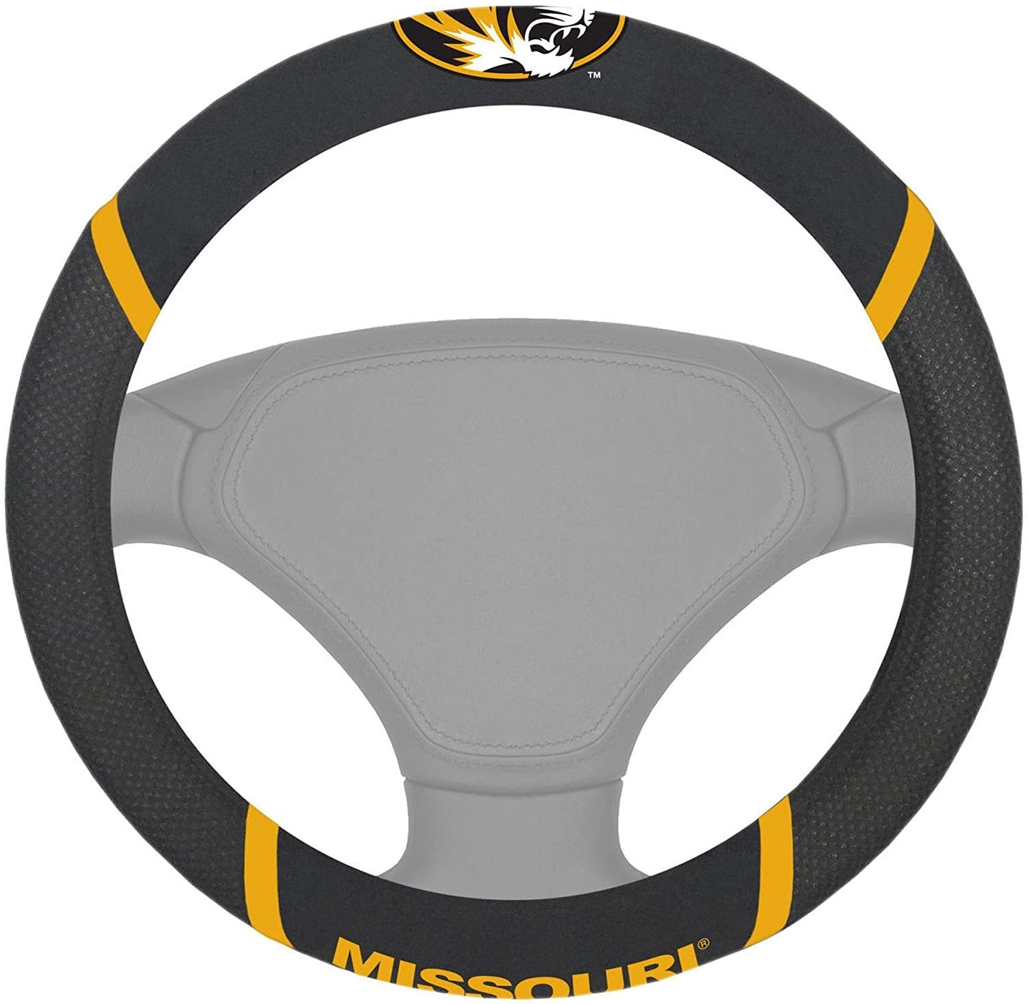 Missouri Tigers Steering Wheel Cover Premium Embroidered Black 15 Inch University of