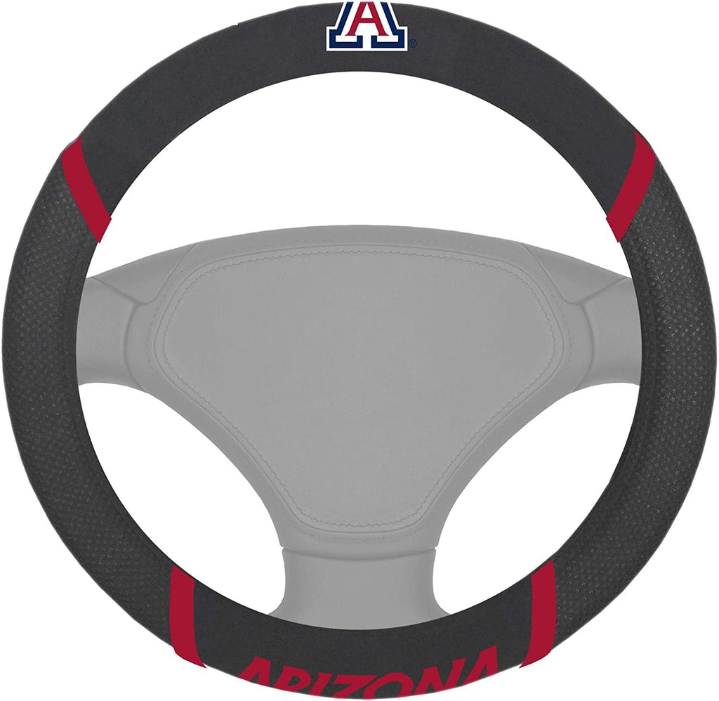 Arizona Wildcats Steering Wheel Cover Premium Embroidered Black 15 Inch University of