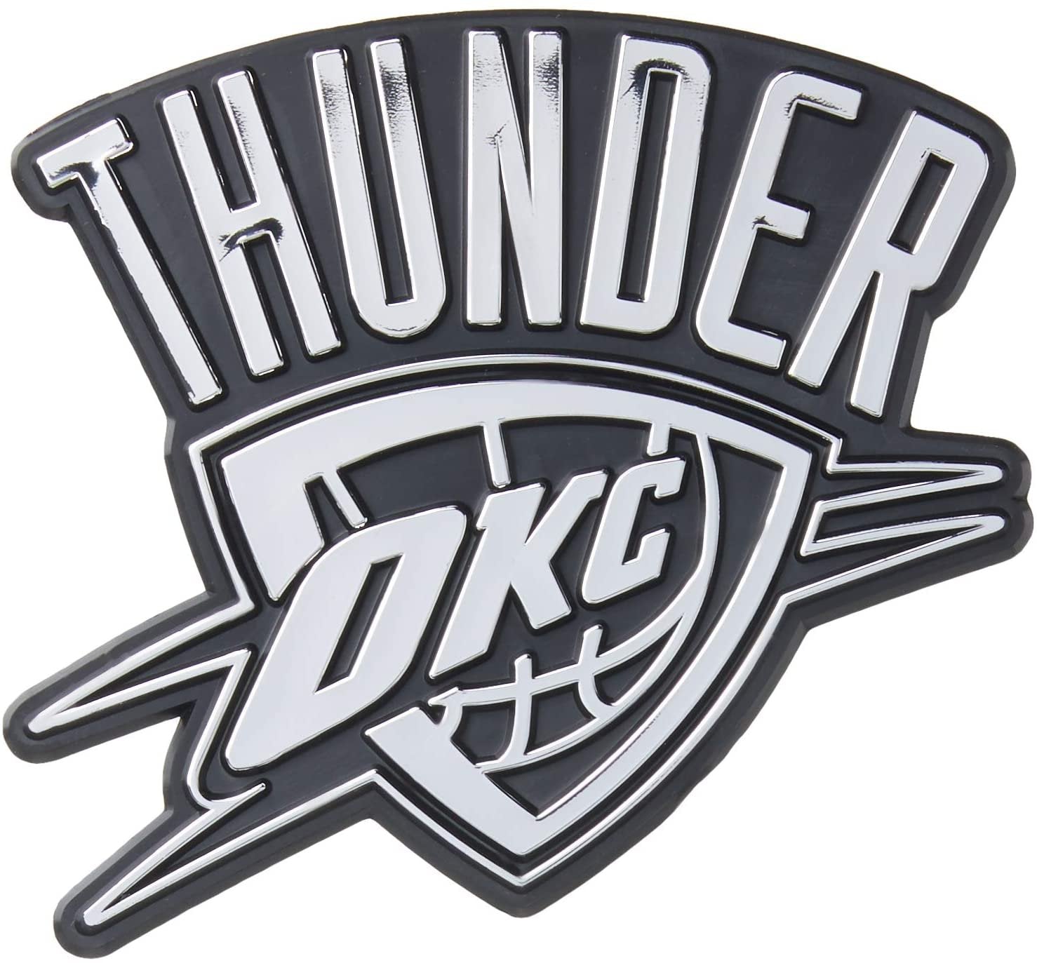 Oklahoma City Thunder Silver Chrome Color Auto Emblem, Raised Molded Plastic, 3.5 Inch, Adhesive Tape Backing