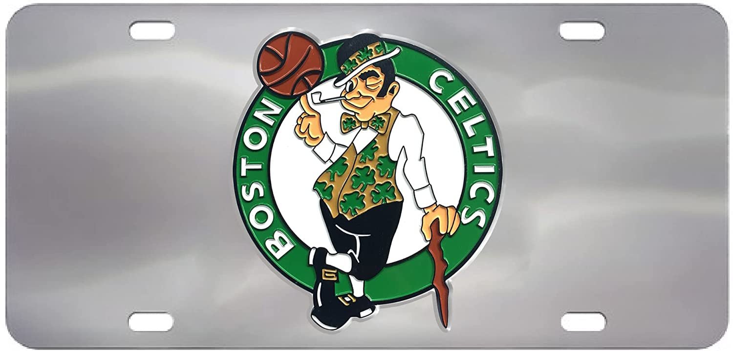 Boston Celtics License Plate Tag, Premium Stainless Steel Diecast, Chrome, Raised Solid Metal Color Emblem, 6x12 Inch