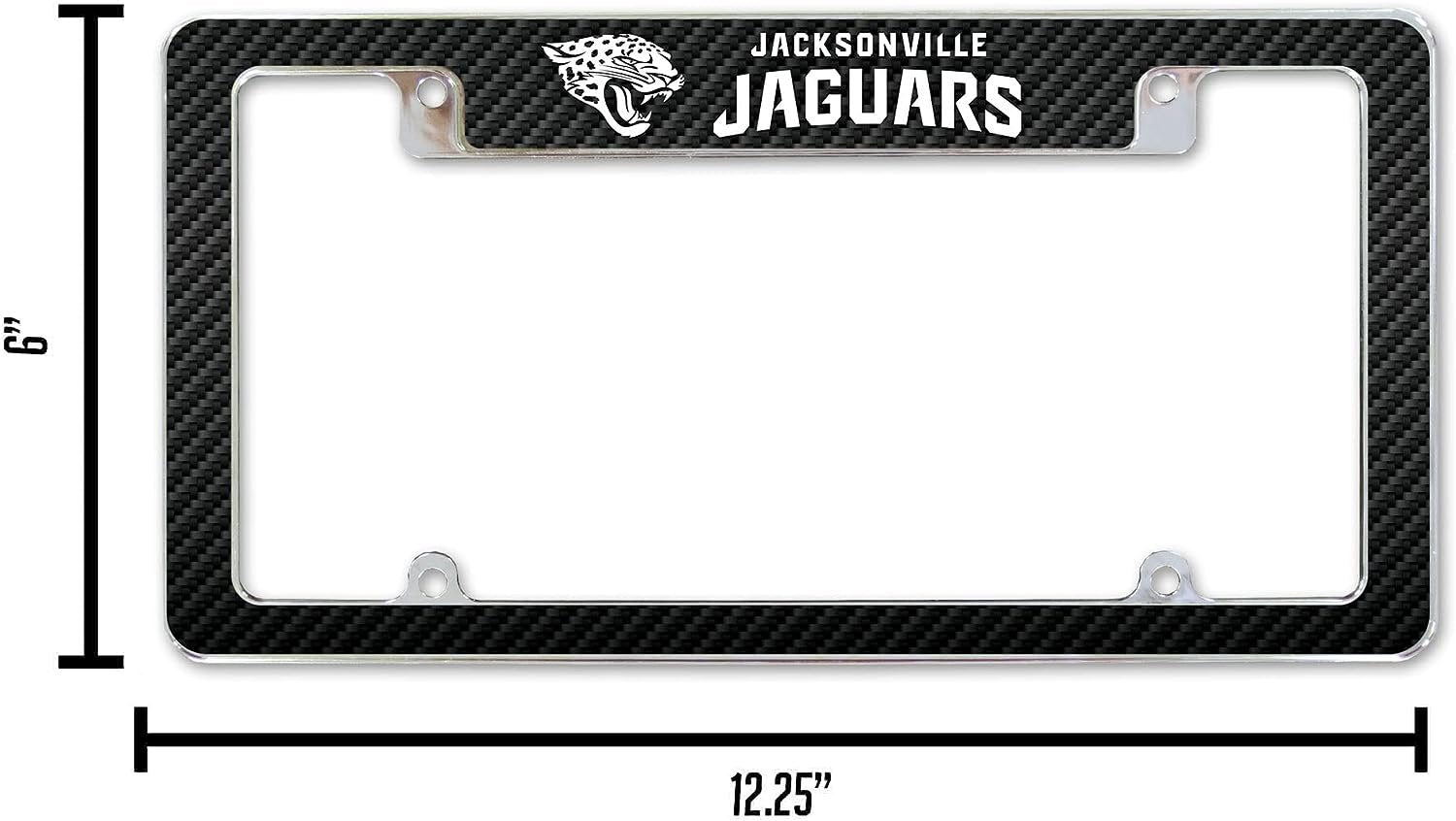 Jacksonville Jaguars Metal License Plate Frame Chrome Tag Cover Carbon Fiber Design 6x12 Inch