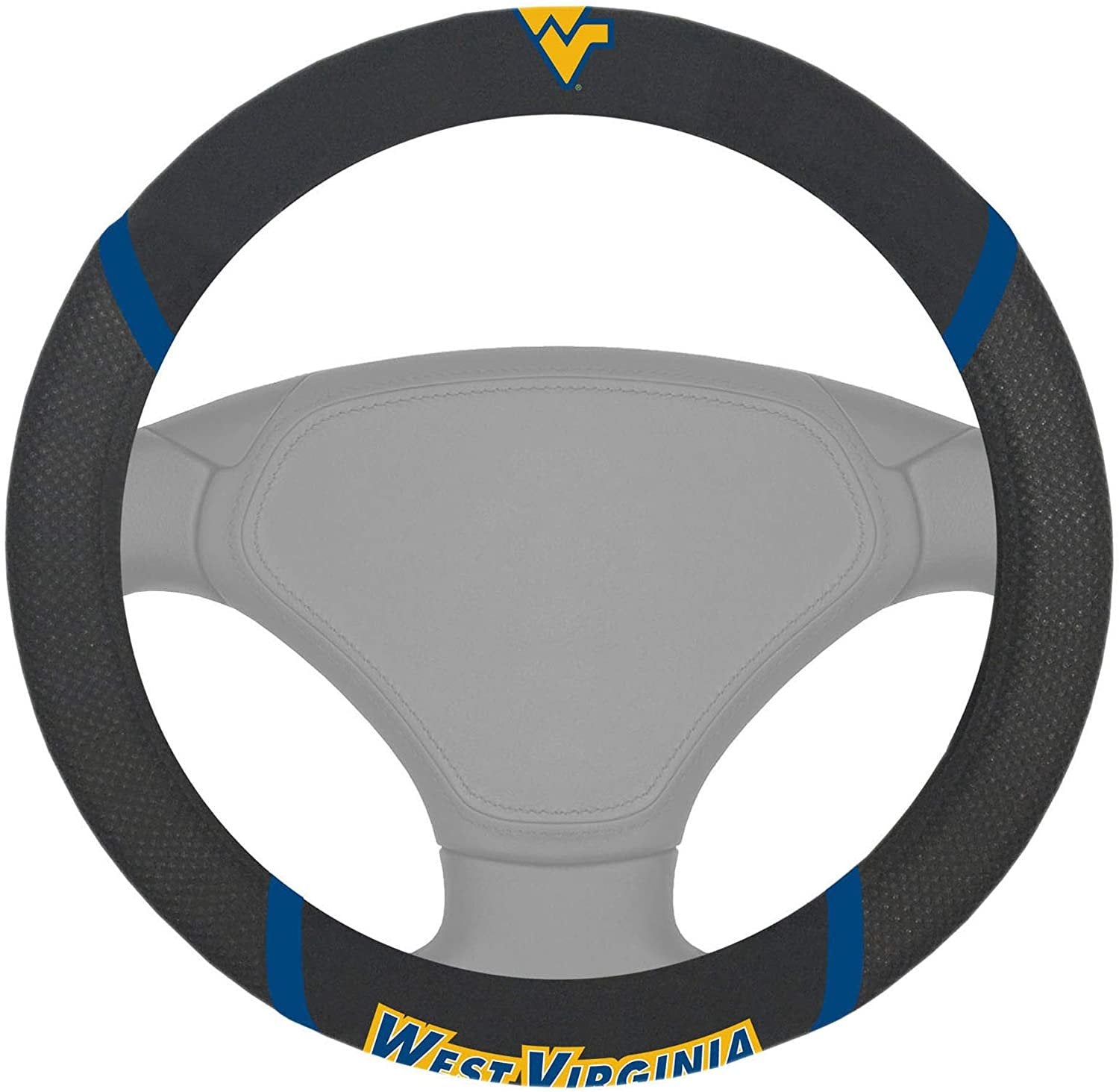 West Virginia Mountaineers Steering Wheel Cover Embroidered Black 15 Inch University
