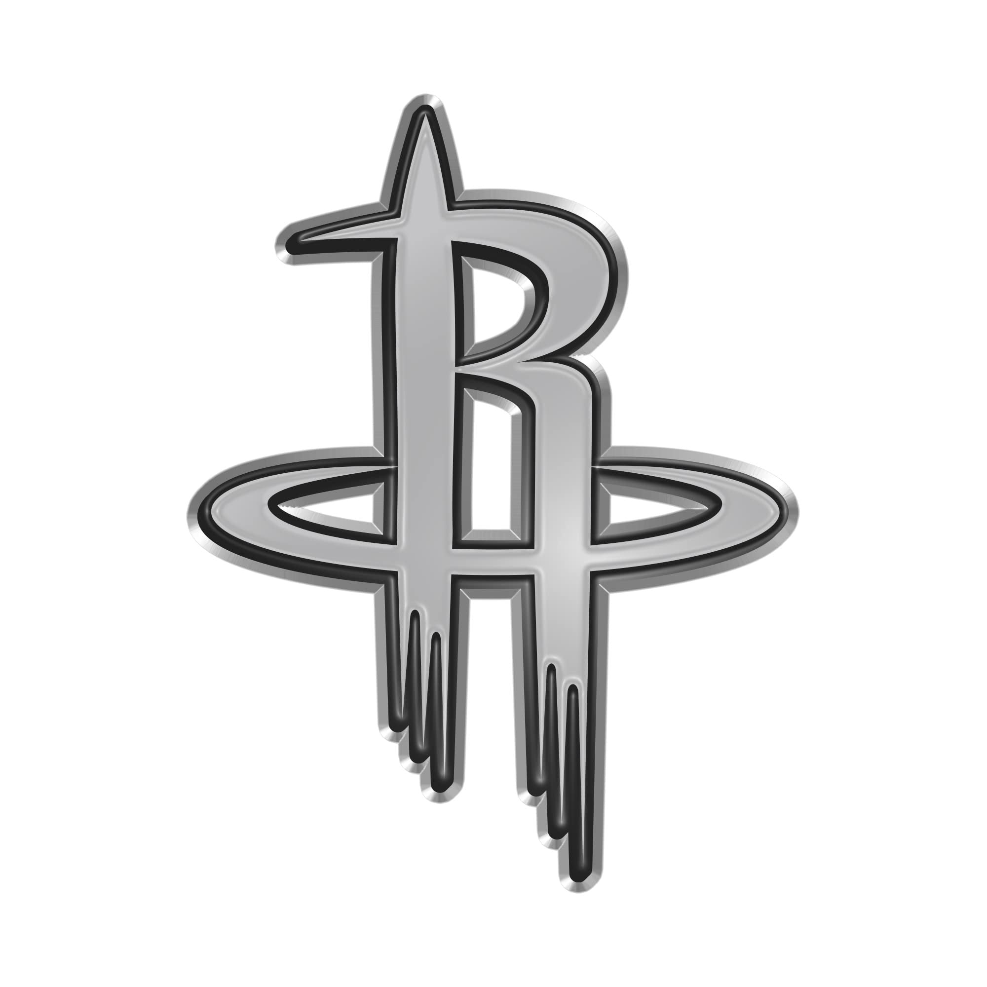Houston Rockets Auto Emblem, Silver Chrome Color, Molded Raised, Adhesive Tape Backing, 3 Inch