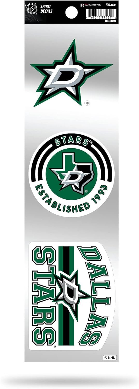 Dallas Stars 3-Piece Retro Decal Sticker Sheet, Die Cut, Clear Backing, 3x12 Inch
