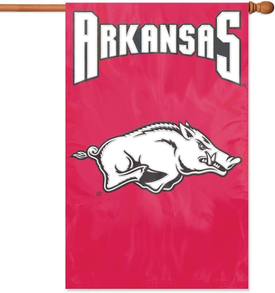 University of Arkansas Razorbacks Banner Flag Premium Double Sided Embroidered Applique 28x44 Inch
