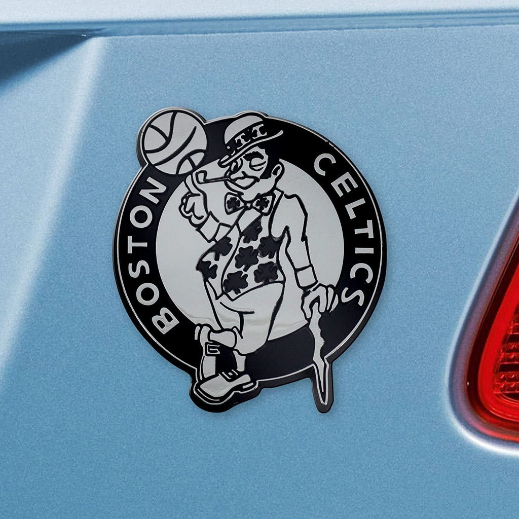 Boston Celtics Premium Solid Metal Raised Auto Emblem, Shape Cut, Adhesive Backing
