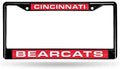 University of Cincinnati Bearcats Black Metal License Plate Frame Tag Cover, Laser Acrylic Mirrored Inserts, 12x6 Inch
