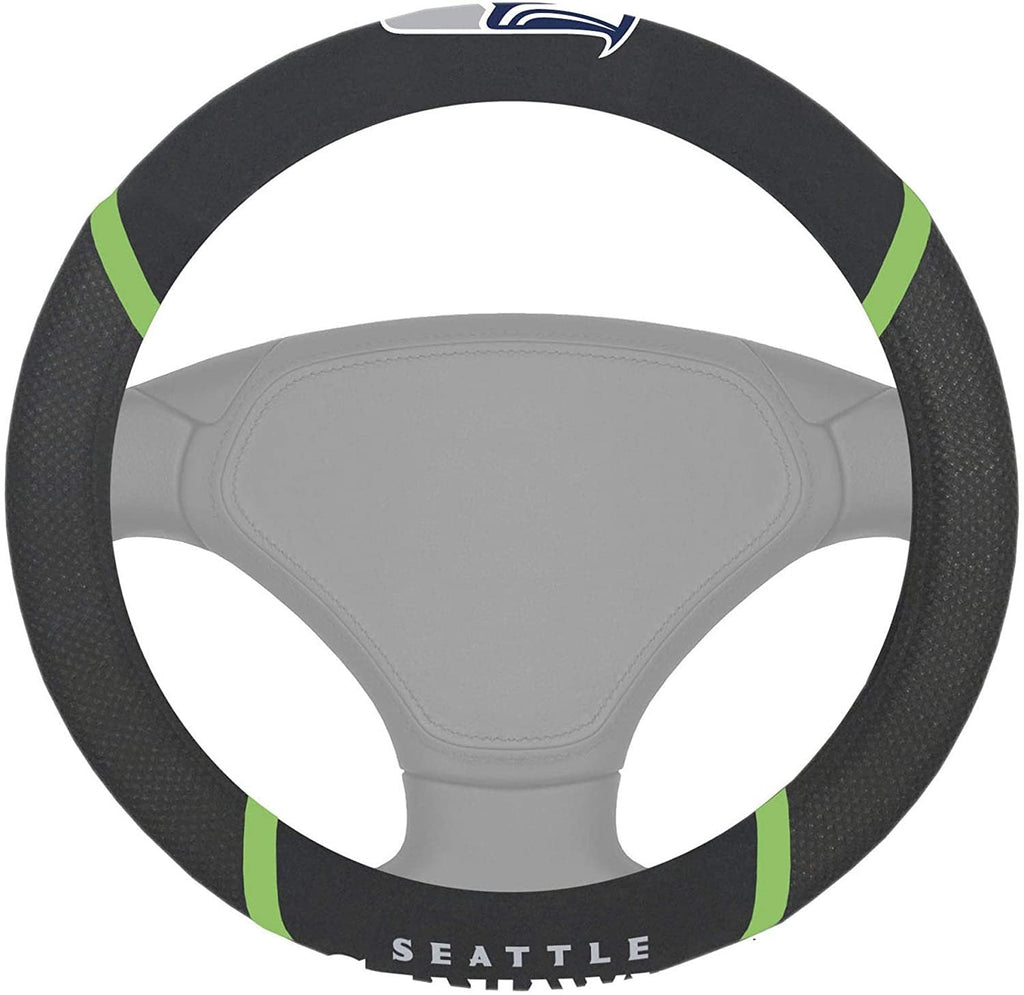 Seattle Seahawks Premium 15 Inch Black Emroidered Steering Wheel Cover