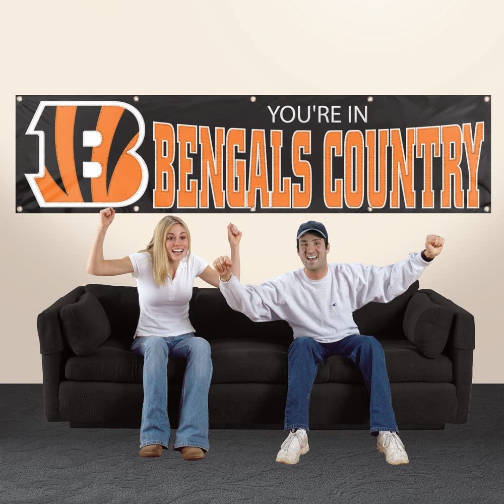 Cincinnati Bengals Huge 8x2 Foot Premium Banner Flag Embroidered Applique Outdoor House