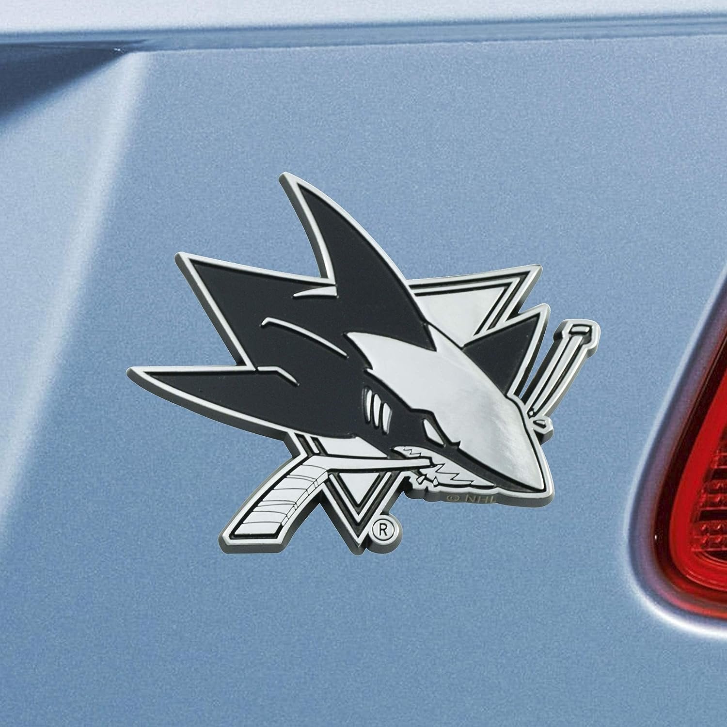 San Jose Sharks Premium Solid Metal Color Raised Auto Emblem Shape Cut Adhesive Backing