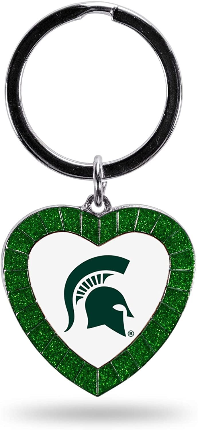 NCAA Michigan State Spartans NCAA Rhinestone Heart Colored Keychain, Green, 3-inches in length