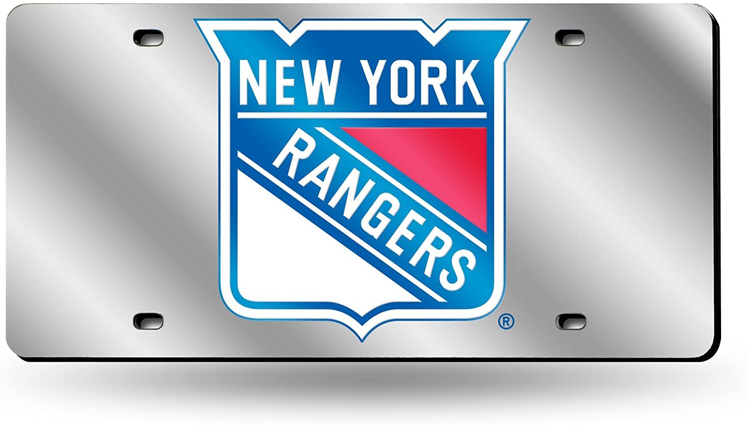 New York Rangers Premium Laser Cut Tag License Plate, Mirrored Acrylic Inlaid, 12x6 Inch