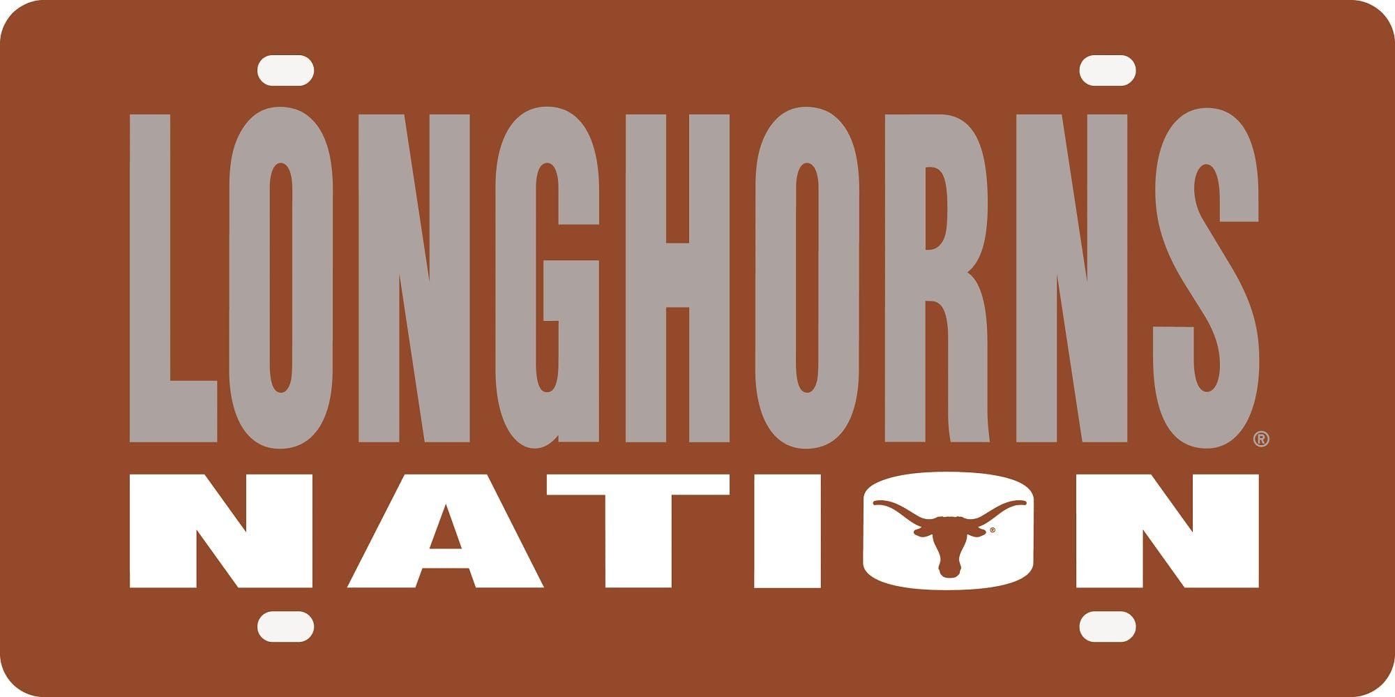 University of Texas Longhorns Premium Laser Cut Tag License Plate, Nation Design, Mirrored Acrylic Inlaid, 12x6 Inch